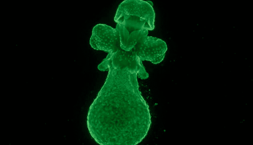 Muestra observada en un microscopio de fluoresencia